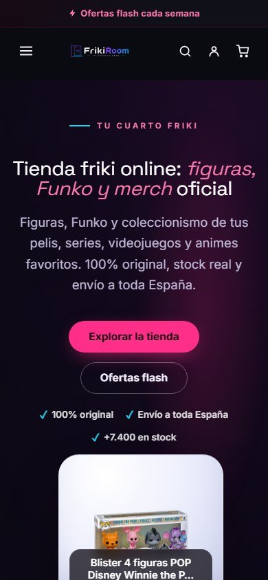Web real de FrikiRoom: vista móvil