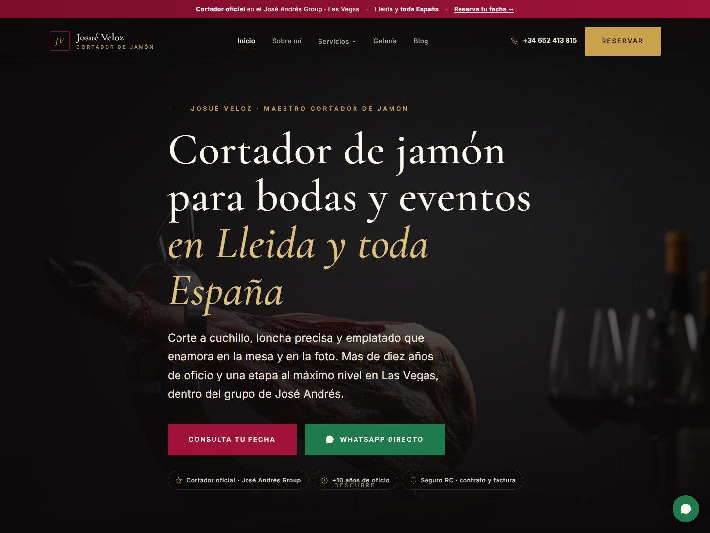 Web real de Cuchillo y Jamón: vista de escritorio