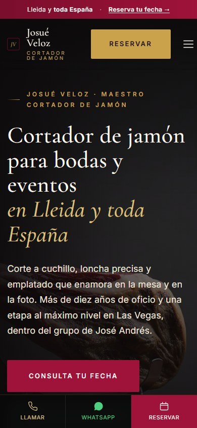 Web real de Cuchillo y Jamón: vista móvil