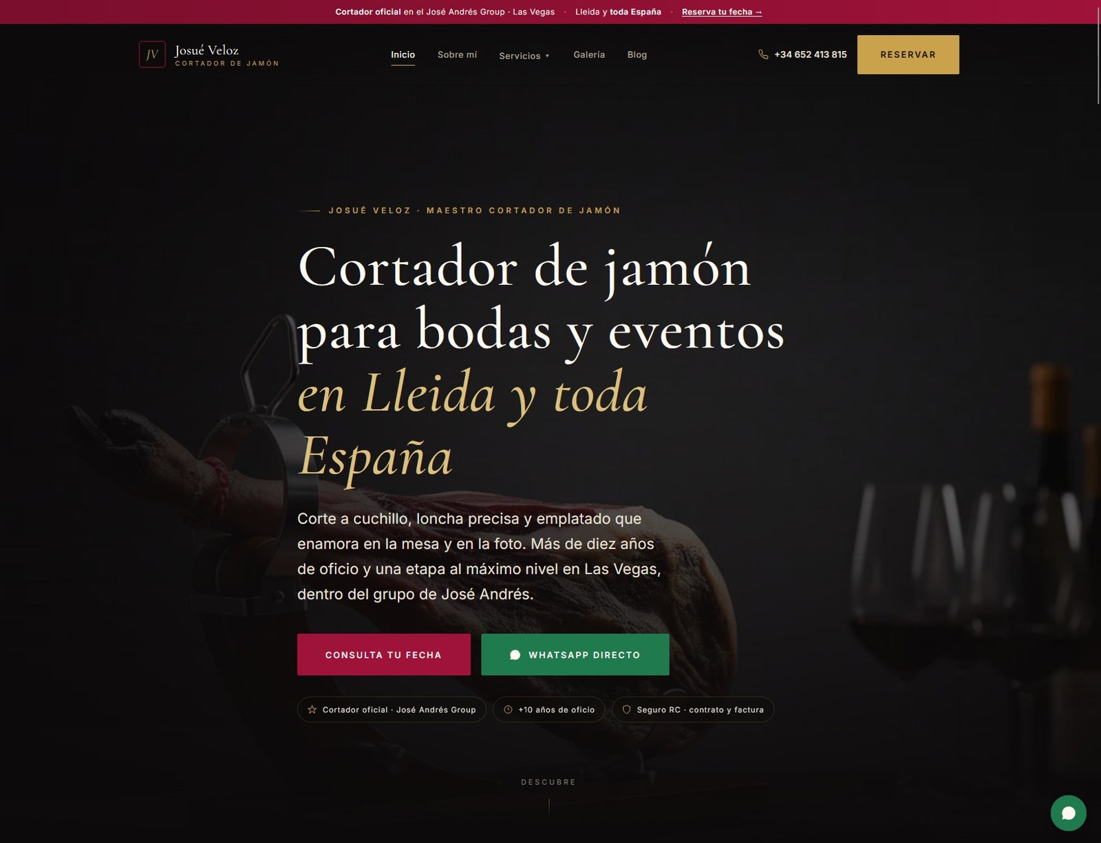 Captura de Cuchillo y Jamón, web profesional de Josué Veloz