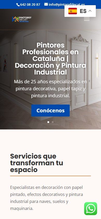 Web real de Pintoref Decat: vista móvil
