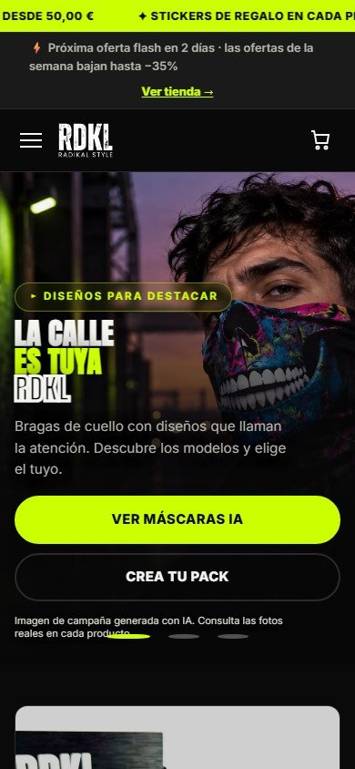 Web real de Radikal Style: vista móvil