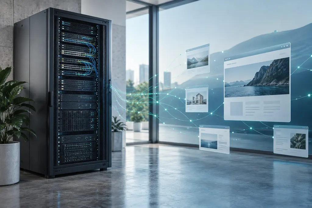 Infraestructura de servidor conectada con una web disponible en línea.